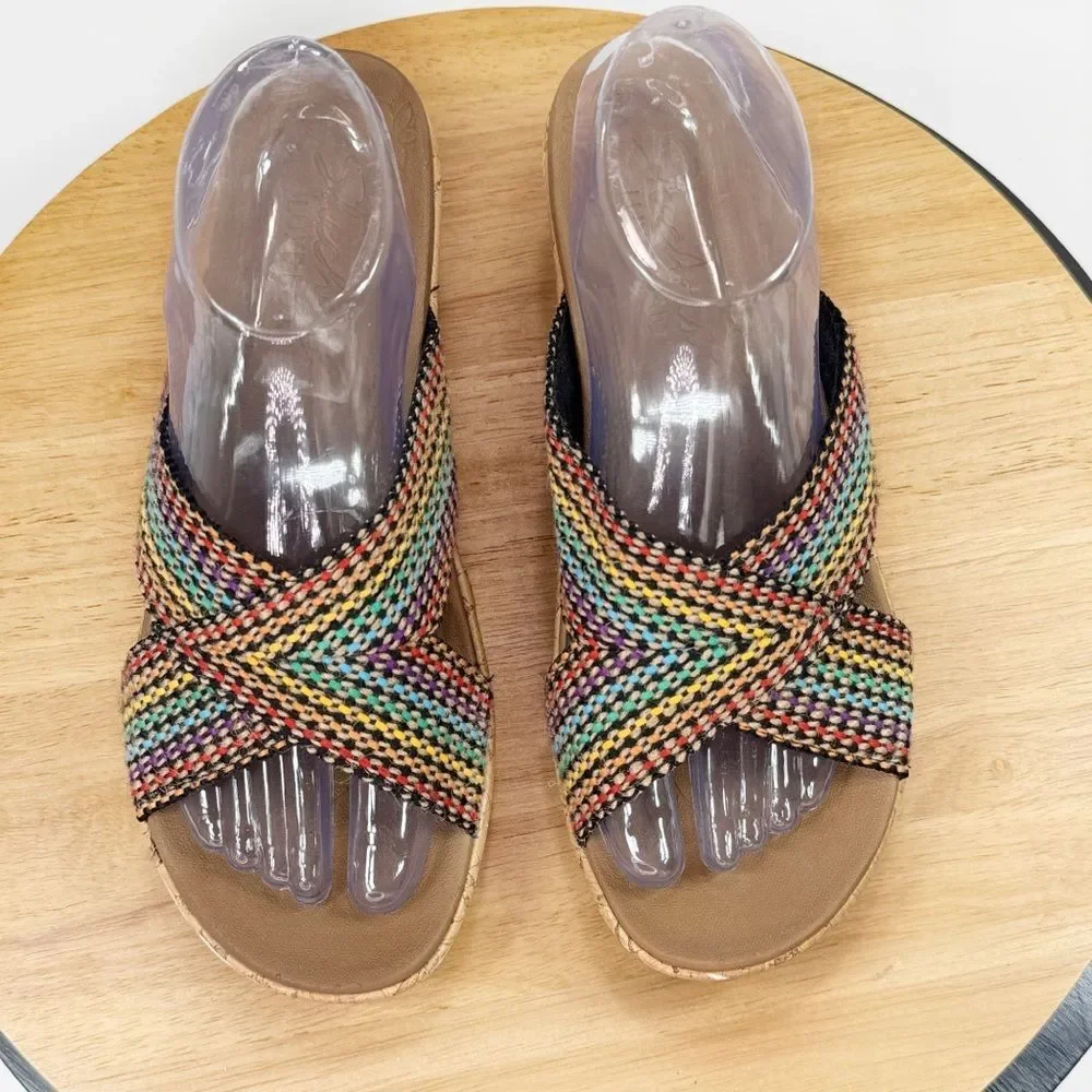 Skechers Beverlee Delighted Rainbow Woven Strap Wedge Sandals‎ Luxe Foam 9